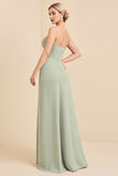 Matcha Sheath Maxi Strapless Bridesmaid Dress With Bow