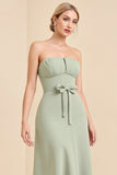 Matcha Sheath Maxi Strapless Bridesmaid Dress With Bow