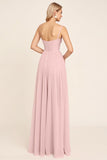 Candy Pink Spaghetti Straps A Line Maxi Bridesmaid Dress
