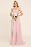 Candy Pink Spaghetti Straps A Line Maxi Bridesmaid Dress