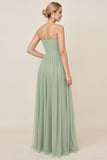 Matcha A Line Maxi Spaghetti Straps Bridesmaid Dress with Slit