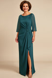 Peacock Sheath Chiffon Long Mother of the Bride Dress with Slit
