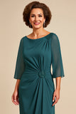 Peacock Sheath Chiffon Long Mother of the Bride Dress with Slit