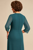Peacock Sheath Chiffon Long Mother of the Bride Dress with Slit