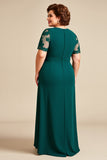 Pine Appliqued Chiffon Long Mother of the Bride Dress