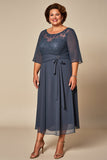 Twilight Appliqued Chiffon Plus Size Long Mother of the Bride Dress