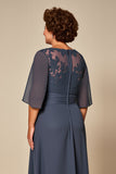 Twilight Appliqued Chiffon Plus Size Long Mother of the Bride Dress