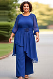 Royal Blue Appliqued Scoop Neck Mother of the Bride Jumpsuit