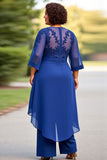 Royal Blue Appliqued Scoop Neck Mother of the Bride Jumpsuit