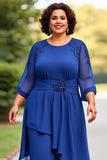 Royal Blue Appliqued Scoop Neck Mother of the Bride Jumpsuit