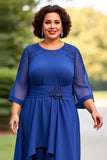Royal Blue Appliqued Scoop Neck Mother of the Bride Jumpsuit