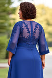 Royal Blue Appliqued Scoop Neck Mother of the Bride Jumpsuit