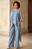 Dusty Blue Chiffon 3/4 Sleeves Maxi Mother of the Bride Pantsuit
