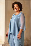 Dusty Blue Chiffon 3/4 Sleeves Maxi Mother of the Bride Pantsuit