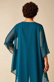Peacock Chiffon Scoop Neck Plus Size Mother of the Bride Pantsuit