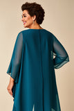 Peacock Chiffon Scoop Neck Plus Size Mother of the Bride Pantsuit