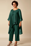 Peacock Chiffon Scoop Neck Plus Size Mother of the Bride Pantsuit