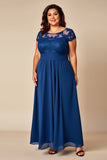 Blue A Line Appliqued Chiffon Maxi Mother of the Bride Dress