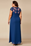 Blue A Line Appliqued Chiffon Maxi Mother of the Bride Dress
