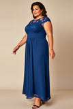 Blue A Line Appliqued Chiffon Maxi Mother of the Bride Dress