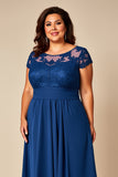 Blue A Line Appliqued Chiffon Maxi Mother of the Bride Dress