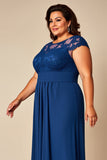 Blue A Line Appliqued Chiffon Maxi Mother of the Bride Dress