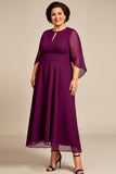 Purple A Line Keyhole Chiffon Mother of the Bride Dress with Cape
