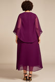 Purple A Line Keyhole Chiffon Mother of the Bride Dress with Cape