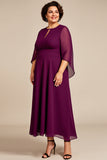 Purple A Line Keyhole Chiffon Mother of the Bride Dress with Cape