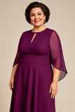 Purple A Line Keyhole Chiffon Mother of the Bride Dress with Cape