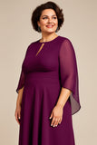 Purple A Line Keyhole Chiffon Mother of the Bride Dress with Cape