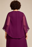 Purple A Line Keyhole Chiffon Mother of the Bride Dress with Cape