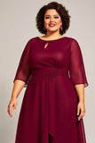 Plus Size Burgundy A Line Keyhole Chiffon Tea Length Mother of the Bride Dress