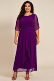 Purple Round Neck A Line Chiffon Mother of the Bride Dress