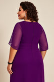 Purple Round Neck A Line Chiffon Mother of the Bride Dress