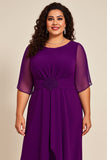 Purple Round Neck A Line Chiffon Mother of the Bride Dress