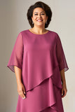 Vintage Mauve Tiered Half Sleeves A Line Chiffon Mother of the Bride Dress