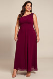 Plus Size Burgundy A Line One Shoulder Chiffon Mother of the Bride Dress