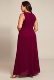 Plus Size Burgundy A Line One Shoulder Chiffon Mother of the Bride Dress