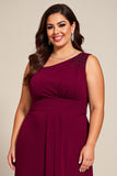 Plus Size Burgundy A Line One Shoulder Chiffon Mother of the Bride Dress