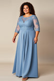 Dusty Blue Appliqued Maxi A Line Plus Size Mother of the Bride Dress
