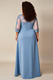 Dusty Blue Appliqued Maxi A Line Plus Size Mother of the Bride Dress