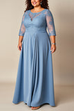 Dusty Blue Appliqued Maxi A Line Plus Size Mother of the Bride Dress