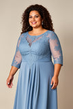 Dusty Blue Appliqued Maxi A Line Plus Size Mother of the Bride Dress