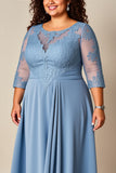 Dusty Blue Appliqued Maxi A Line Plus Size Mother of the Bride Dress