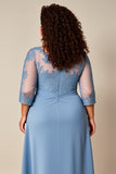 Dusty Blue Appliqued Maxi A Line Plus Size Mother of the Bride Dress