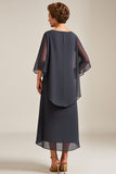 Steel Grey Scoop Neck A Line Long Mother of the Bride Dress