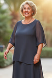 Steel Grey Scoop Neck A Line Long Mother of the Bride Dress
