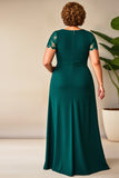 Pine Scoop Neck Appliques Plus Size Mother of the Bride Dress with Slit