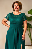 Pine Scoop Neck Appliques Plus Size Mother of the Bride Dress with Slit